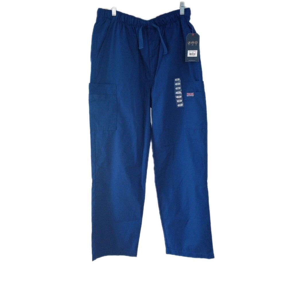 Cherokee Mens Scrub Pants Medium Blue Traditional Fit Elastic Waist Style 4000